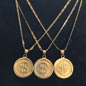 Gold Dollar Sign coin necklace unisex